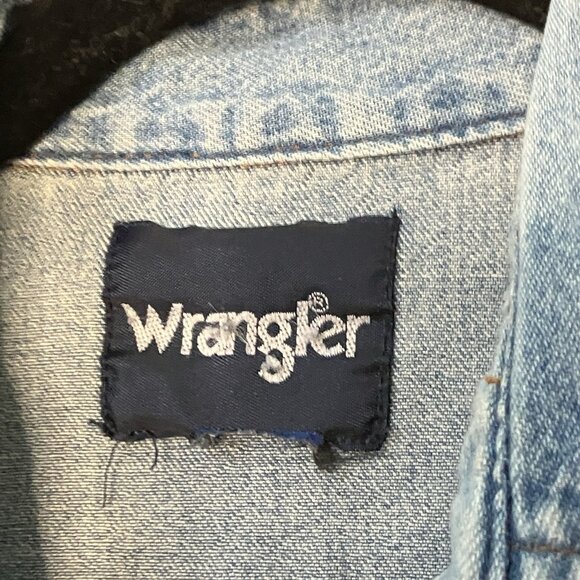 Y2K Wrangler Shirt Mens Blue Cotton Denim Western Pearl Snap Cowboy Vintage - Picture 2 of 8